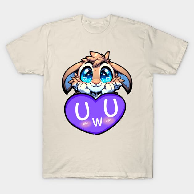 Blushing UwU Furry Anthro Bunny Heart T-Shirt by Blue Bull Bazaar